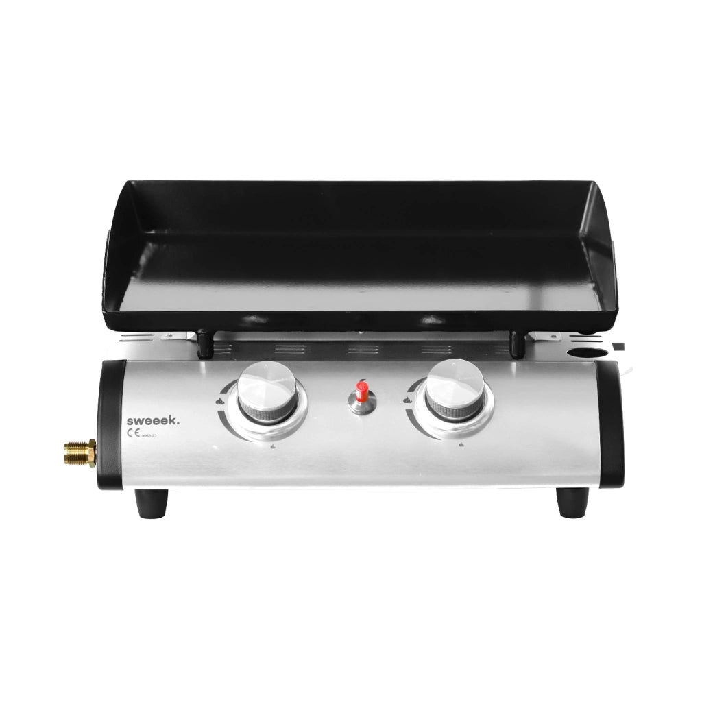 Piastra plancha a gas in acciaio inox 2 bruciatori 5kw, nero