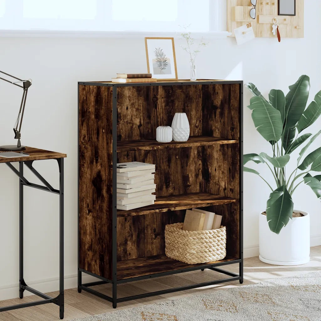 Libreria-Scaffale per Libri-Mobile di Stoccaggio Rovere Fumo 80,5x35x107,5 cm in Legno Multistrato