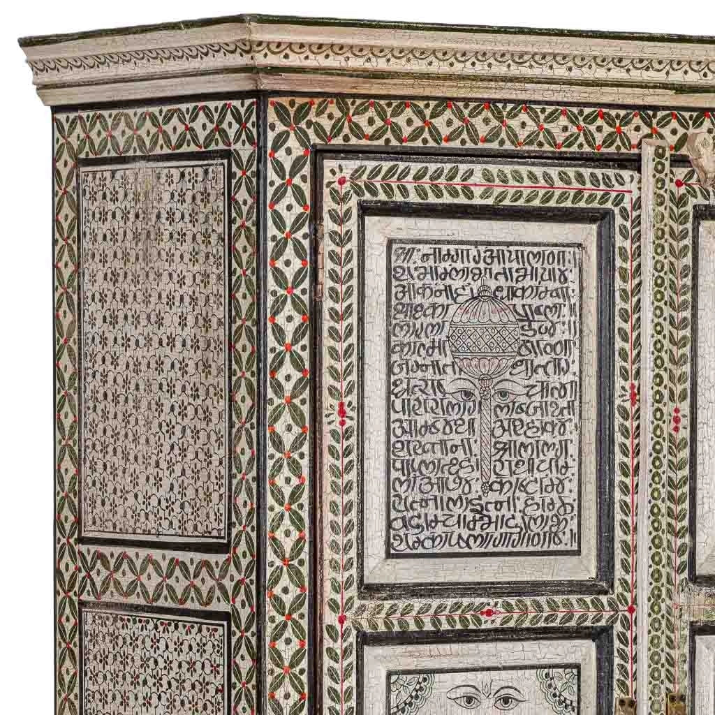 Armadio in legno verde dipinto a mano 92x42x183 cm