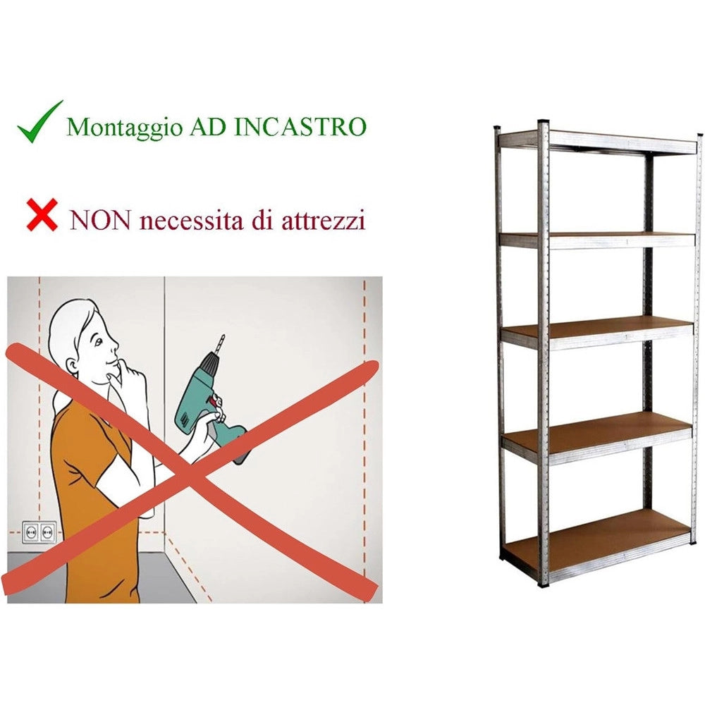 Trade Shop - Scaffale In Metallo Per Garage Scaffalatura Alta Portata 5 Ripiani Regolabili 90x40xh180cm -