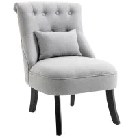 Poltrona per Salotto Imbottita con Cuscino e Piedini Antiscivolo, Poltrona D'Arredo in Tessuto Effetto Lino e Legno, 52.5x69x77 cm, Grigio
