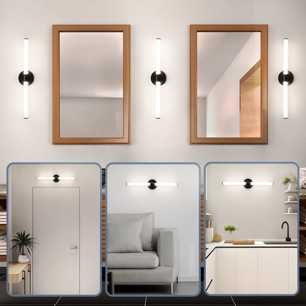 ZMH Lampada da Specchio LED a Parete 60cm 8 W Nera 4000K Luce Neutra Moderna IP44 per Bagno Armadio Cantina