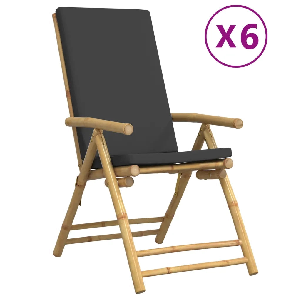 vidaXL Sedie da Giardino Reclinabili 6 pz Cuscini Grigio Scuro Bambù