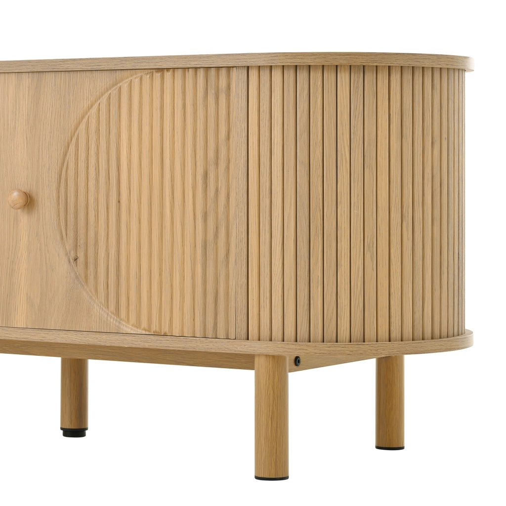 OKWISH Mobile TV con 2 Ante, 1 Cassetto e Vani Aperti, Passacavi, Stile Naturale per Soggiorno, MDF, 175 × 36 × 51 cm