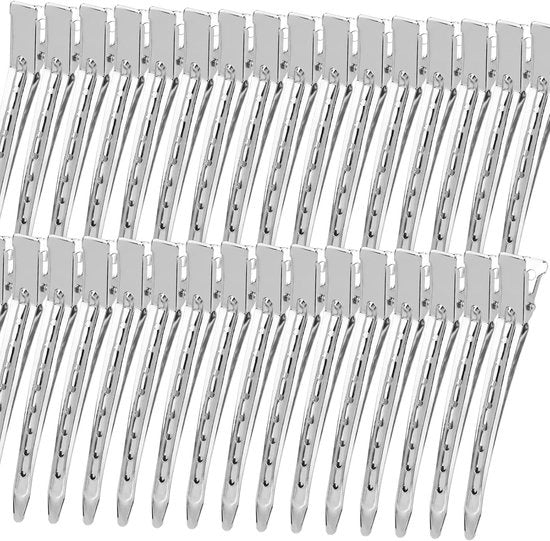 30 spillelli metallici a forma di alligatore con fori per styling, colori, spillelli spessi per capelli, uso professionale, argento