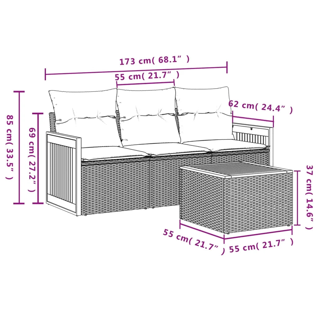 Set Divani da Giardino 4 pz con Cuscini Nero in Polyrattancod mxl 89592