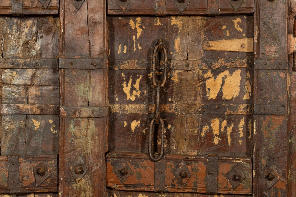 Biscottini Porta portone in legno massello e ferro da interno o da esterno vecchia e antica medievale scorrevole