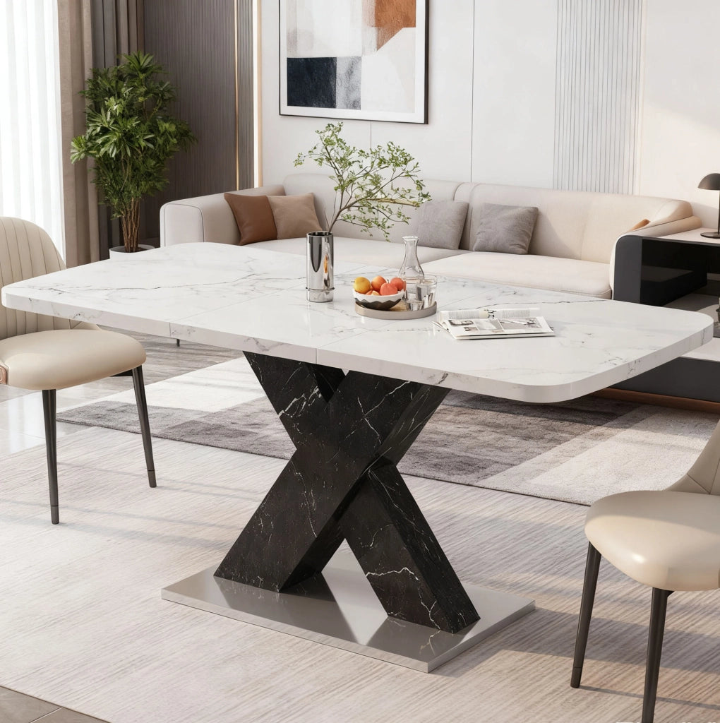 Tavolo da pranzo allungabile 120-160x80 cm bianco e nero