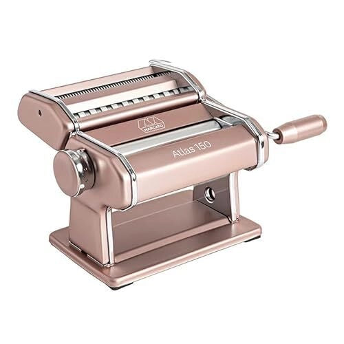 MARCATO AT-150-POWD-RSA Atlas Macchina per Pasta Manuale in Acciaio Cromato e Alluminio Anodizzato con 10 Regolazioni di Spessore colore Rosa Poudre'