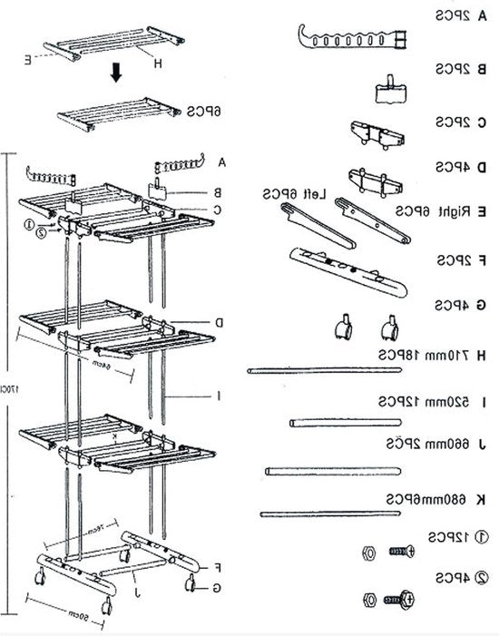 Wastoren con stendardo per abbigliamento - 3 livelli di assestamento pieghevole - 6 pannelli laterali pieghevoli - 126 x 50 x 170 cm