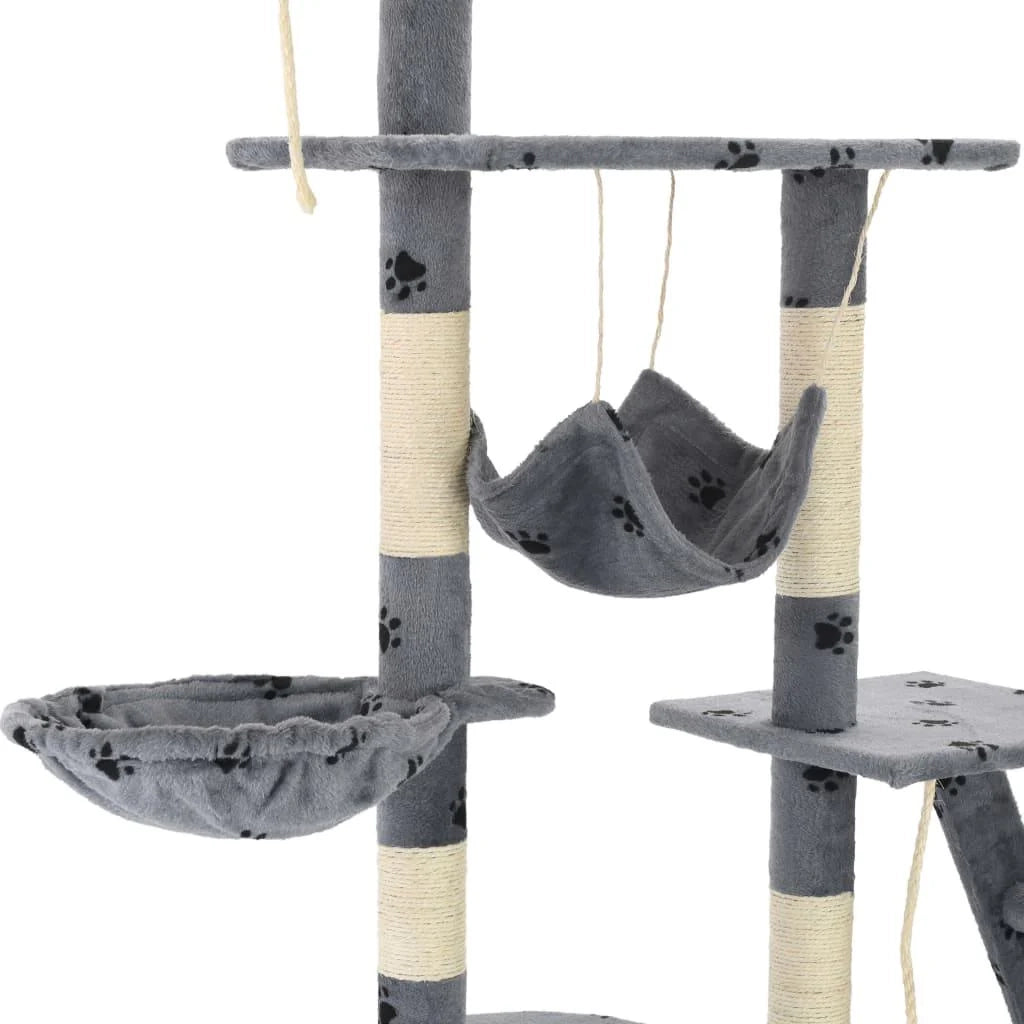 Tiragraffi albero per gatti cuccia per gatti giocattolo animale di peluche 230-250 cm impronte di zampe grigio 3702047