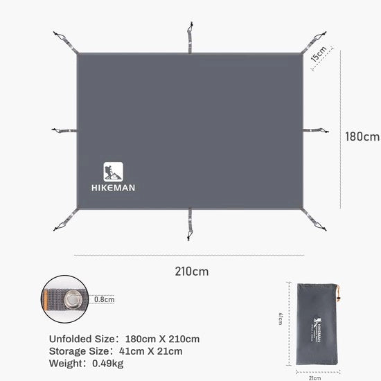 Tela di tenda multifunzionale - Impermeabile e resistente - 1 pezzo - Grigio - 180 x 210 cm