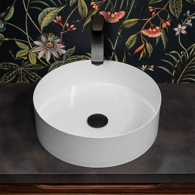 Lavabo da appoggio tondo 40 cm in acciaio inox bianco opaco  Goya