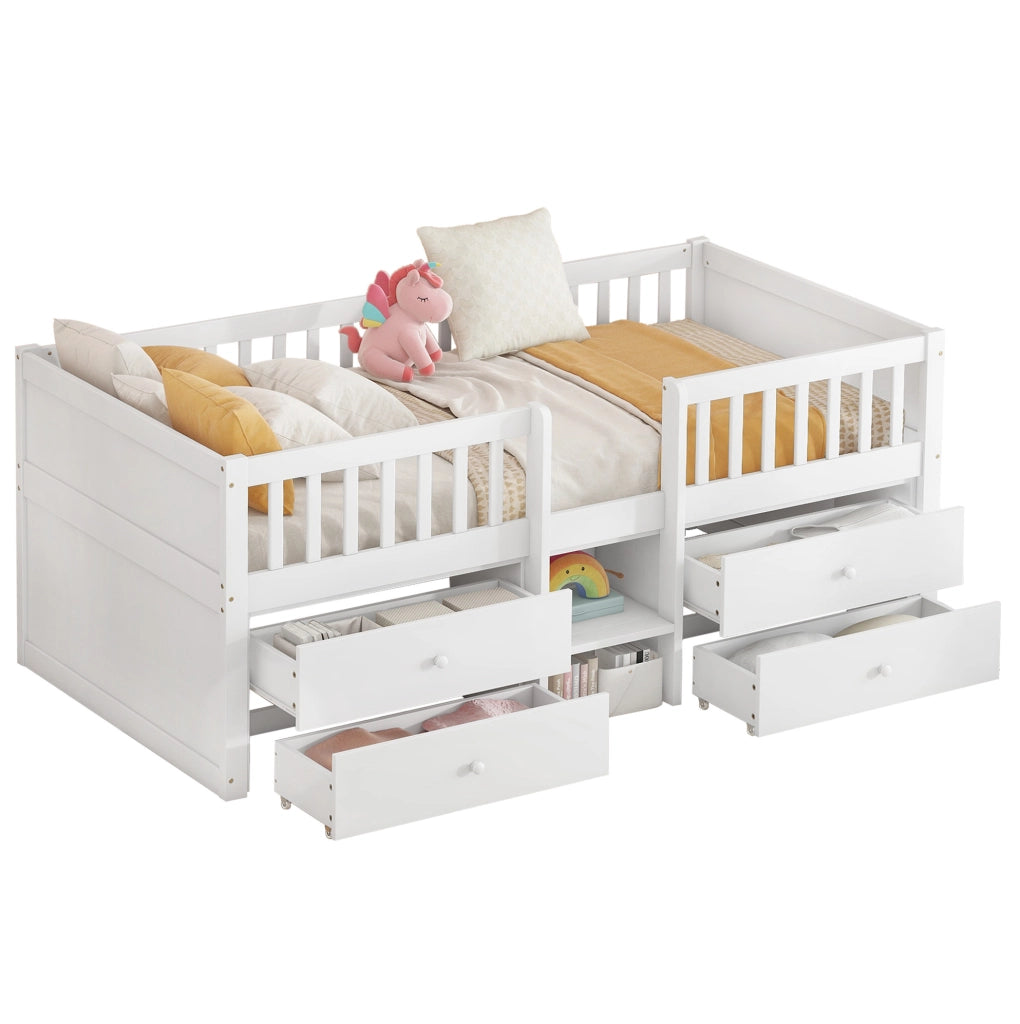 Letto semi-alto per bambini 90x200 cm con 4 cassetti bianco