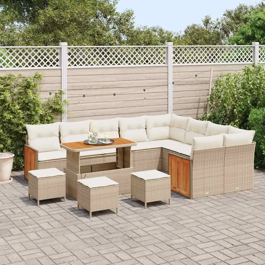 Set Divano da Giardino con cuscino 13 pcs Beige e Crema