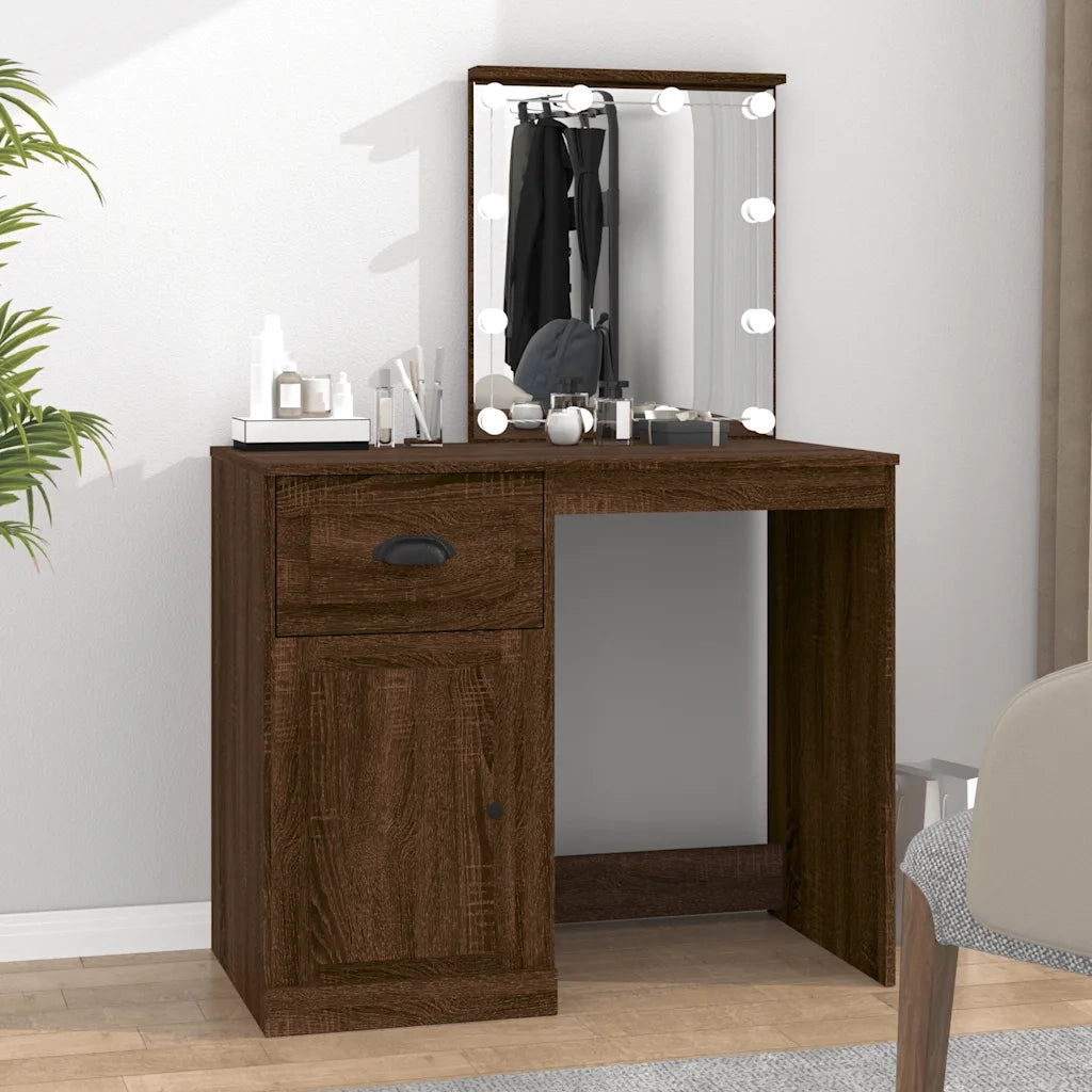 Toeletta | Tavolo da Trucco con LED Rovere Marrone 90x50x132,5cm Legno Multistrato
