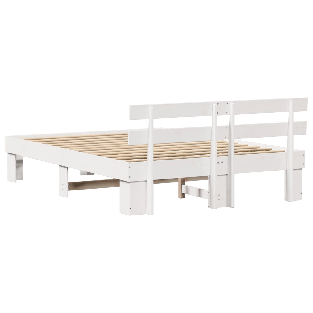 Struttura Letto con Testiera Bianco 140x200 cm Legno Massello di Pino