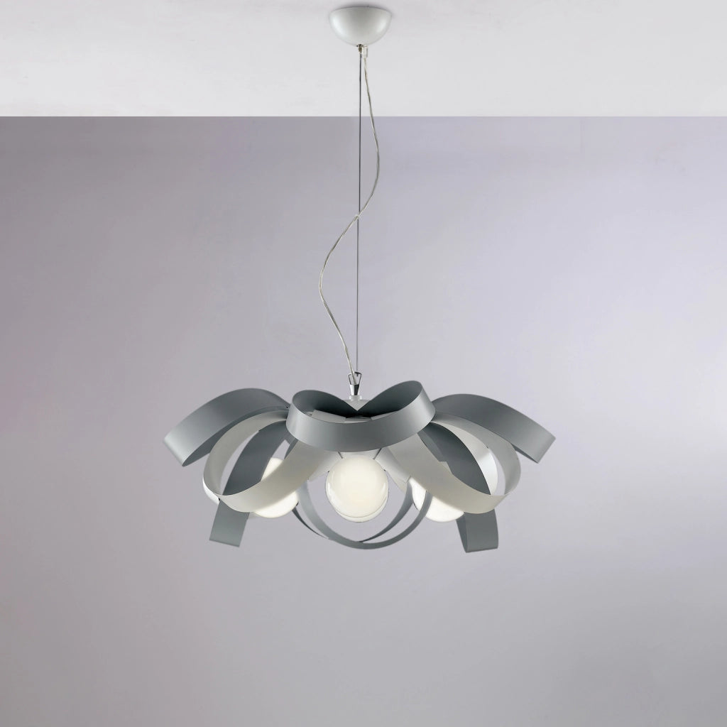 Sospensione Moderna Primula 4 Luci In Ferro Laccato Bianco E Grigio