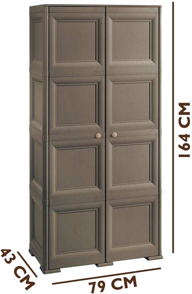 ARMADIO 2 ANTE WENGÉ 79X43X164 CM CON 4 SCOMPARTI E VANO PORTASCOPA – MOBILE ALTO ORGANIZZAZIONE CASA PER INGRESSO E LAVANDERIA