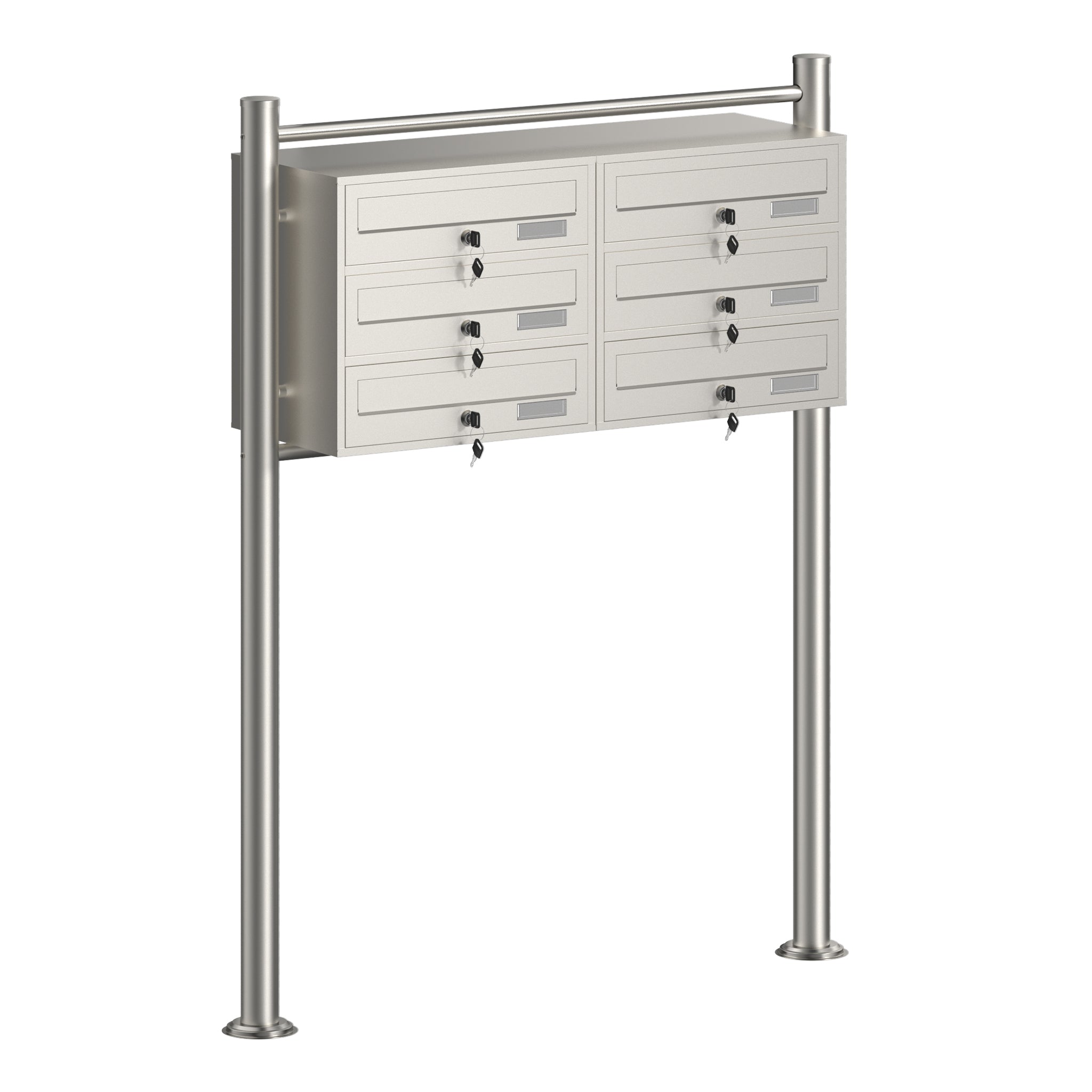 Cassetta postale condominiale autoportante, 6 posti, acciaio inox, 945 x 270 x 1200 mm, 2 moduli