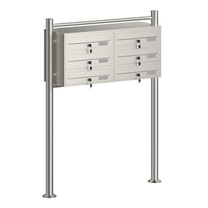Cassetta postale condominiale autoportante, 6 posti, acciaio inox, 945 x 270 x 1200 mm, 2 moduli