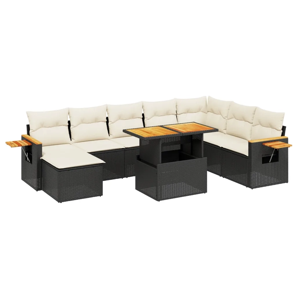 Set Divani da Giardino 9 pz con Cuscini Nero in Polyrattan 3273653