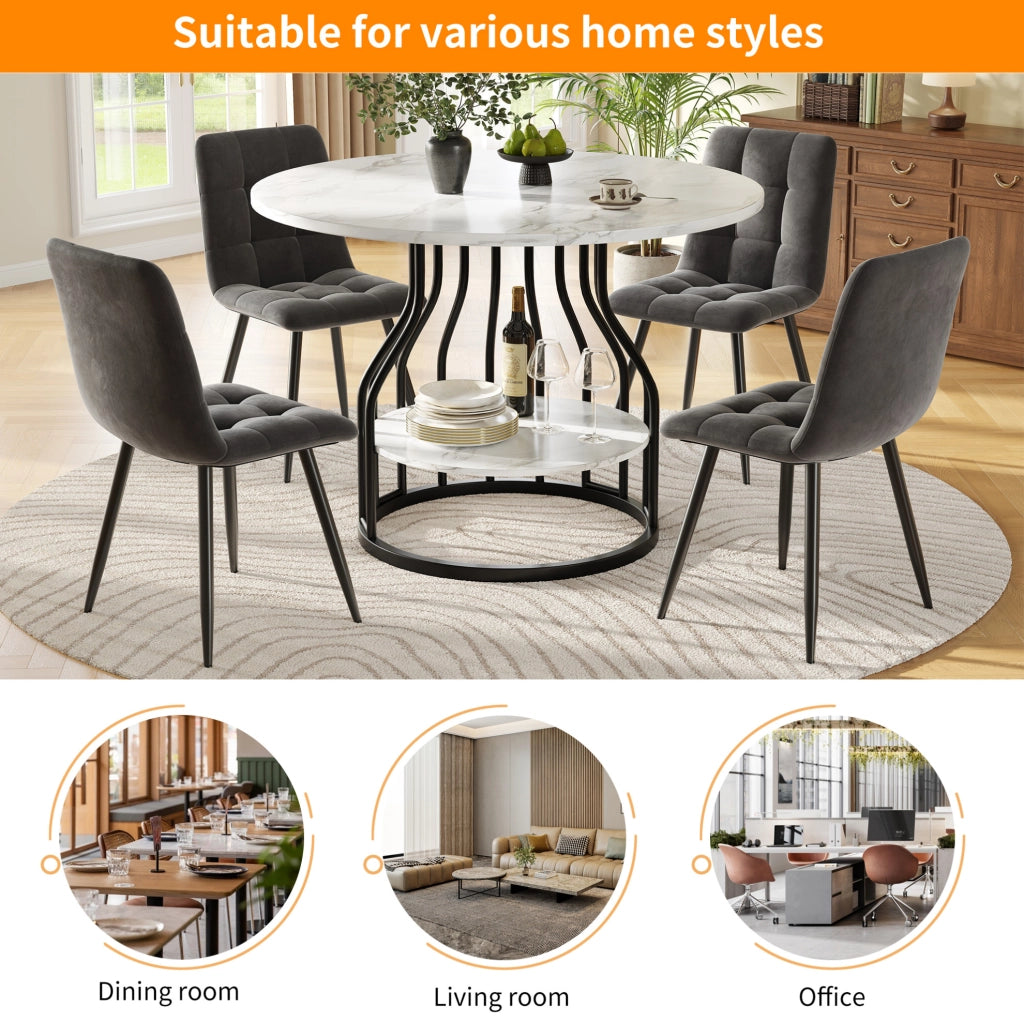Set tavolo da pranzo rotondo 80 cm con 4 sedie in velluto