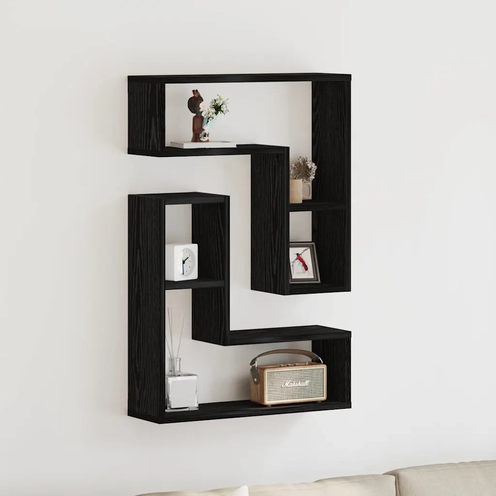 Scaffale da parete 2 pcs Rovere Nero 50 x 15 x 85 cm 862651