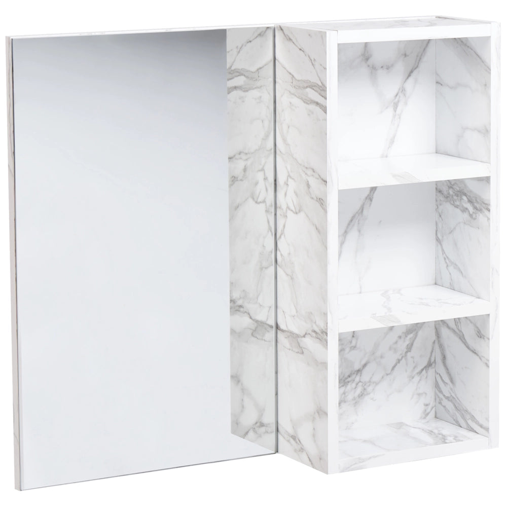Mobiletto da bagno a parete con armadio a specchio effetto marmo bianco Finitura melaminica