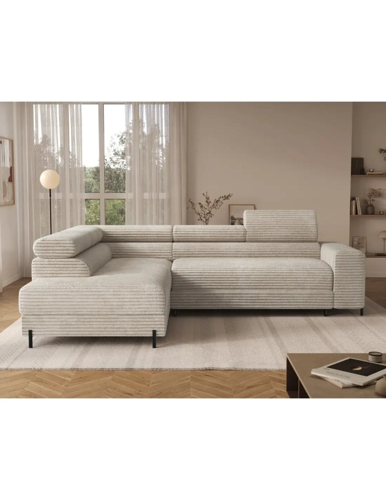 Divano ad angolo COLESIA convertibile 5 posti beige velluto a coste – sinistro – 274x200cm