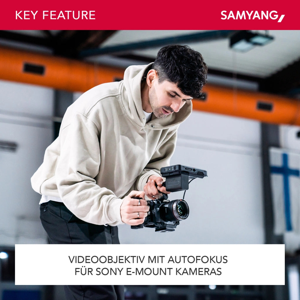 Obiettivo video V-AF 45 mm T1,9 FE compatibile con Sony E, per videocamera, con autofocus risoluzione 8K e Tally lamp, alta intensità luminosa per full-frame e APS-C