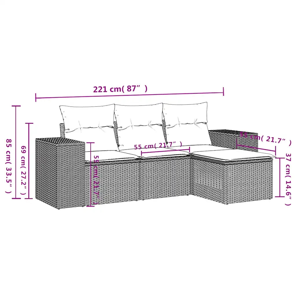 Salotto da Giardino-Set Divani da Giardino 4 pz con Cuscini Grigio in Polyrattan 245844