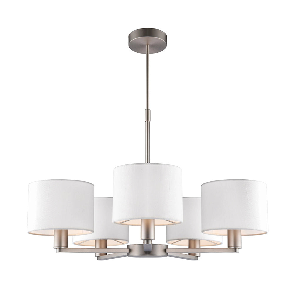 Lampadario 5 luci nichel opaco paralumi bianco E14