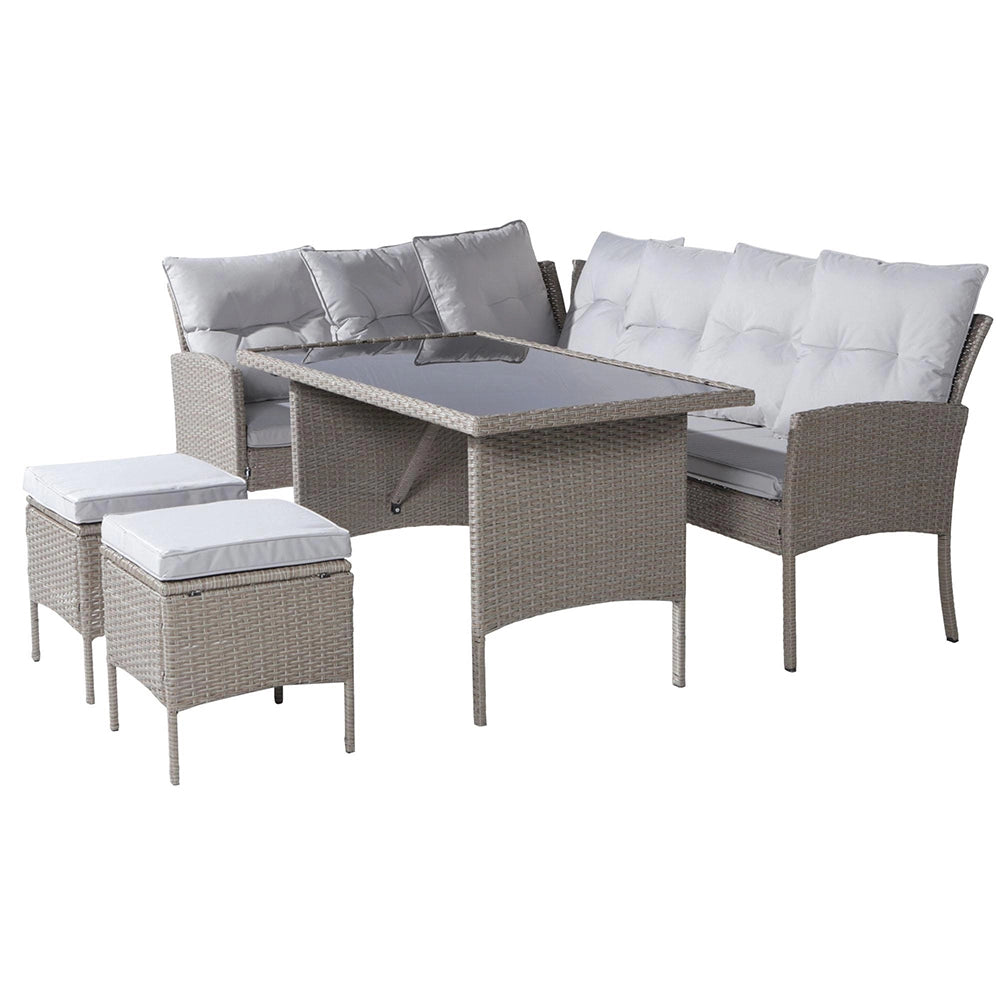Set da pranzo in resina intrecciata - Xylo - 7 posti - Colore kaki - Tessuto removibile e lavabile