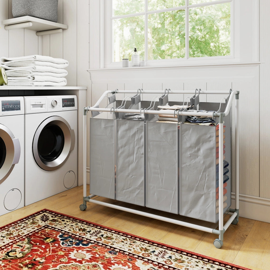 Carrello per bucato mobile con 4 sacchetti ¨C zephmum ¨C grigio 97x38x81 cm