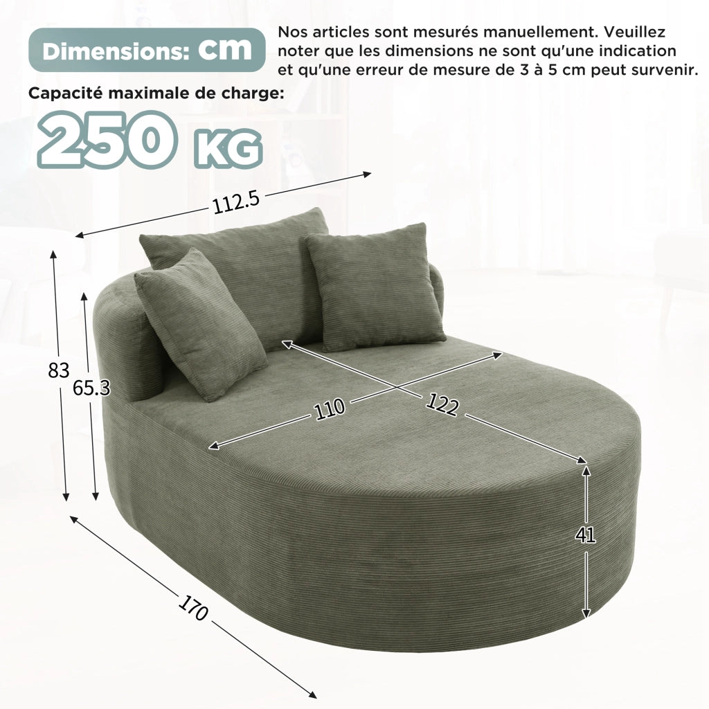Poltrona relax ovale in corduroy con seduta profonda e forma avvolgente; verde
