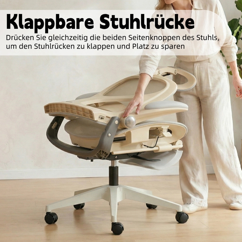 Sedia da ufficio ergonomica pieghevole in mesh con poggiatesta 3D e supporto lombare grigio 65 × 58,5 × 52,5 cm