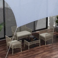 Set da Giardino in Rattan da 4 Pezzi con 2 Poltroncine, Divano e Tavolino da Caffè, Kaki e Nero