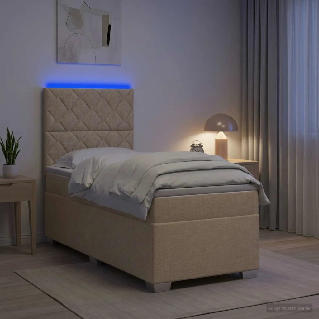 Letto box spring con materasso Crema 90 x 200 cm Tessuto 3454794