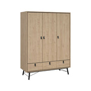 Guardaroba 3 ante Zerbo, Mobile camera da letto, Cabina armadio portabiti, Armadio appendiabiti, 150x60 h200 cm, Rovere
