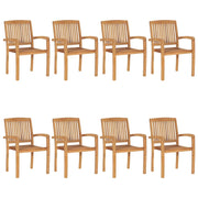 Sedie da Giardino Impilabili 8 pz con Cuscini Massello di Teak 3073288