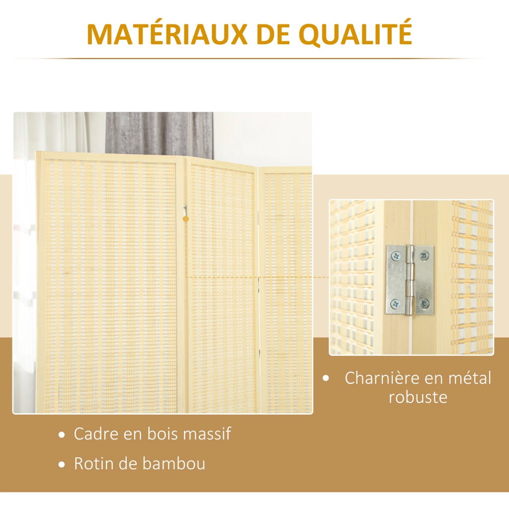 Paravento in legno 3 pannelli ¨C zephmum ¨C naturale 135x180 cm