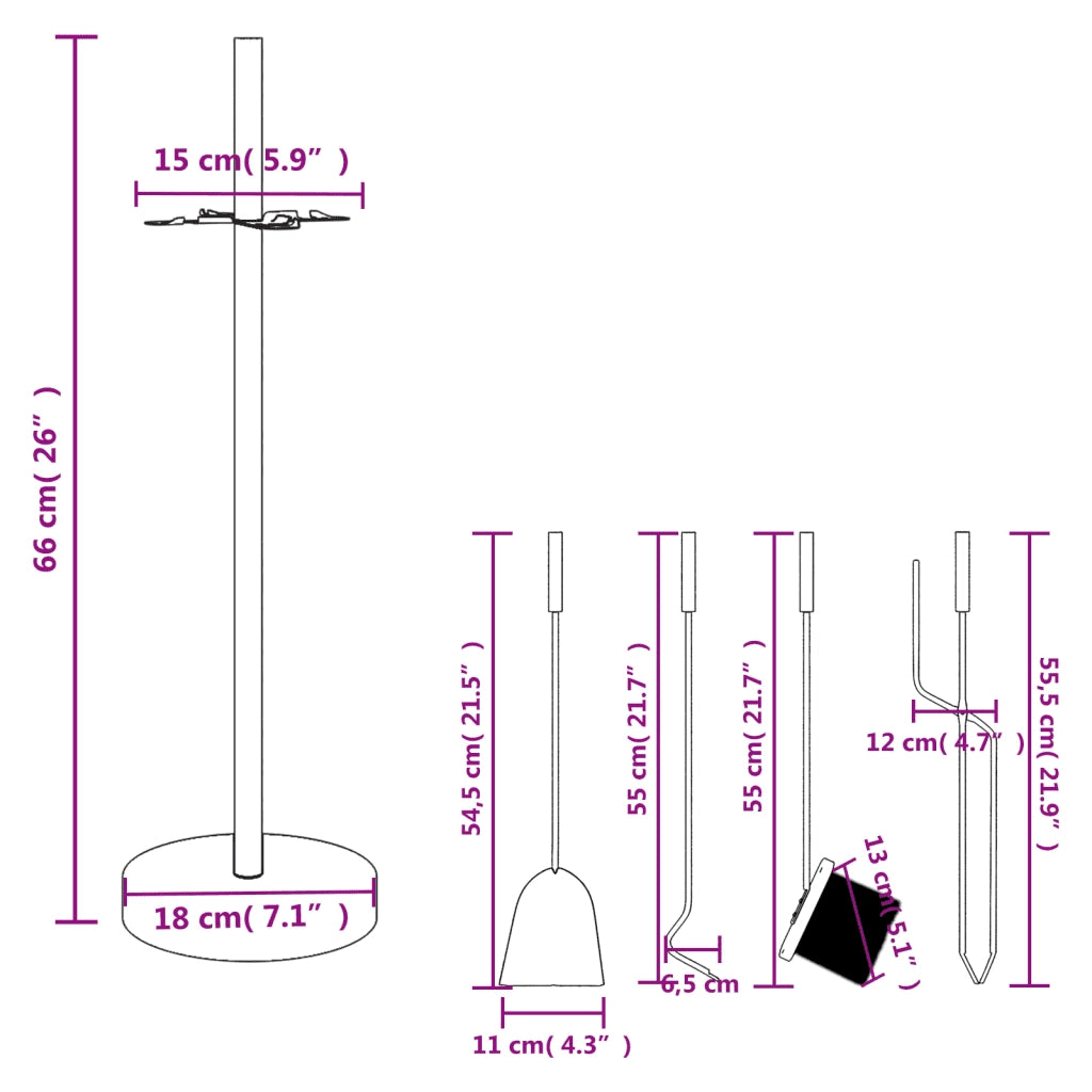 Set di attrezzi per camino 5 pezzi 18x66 cm in acciaio CFW2512936