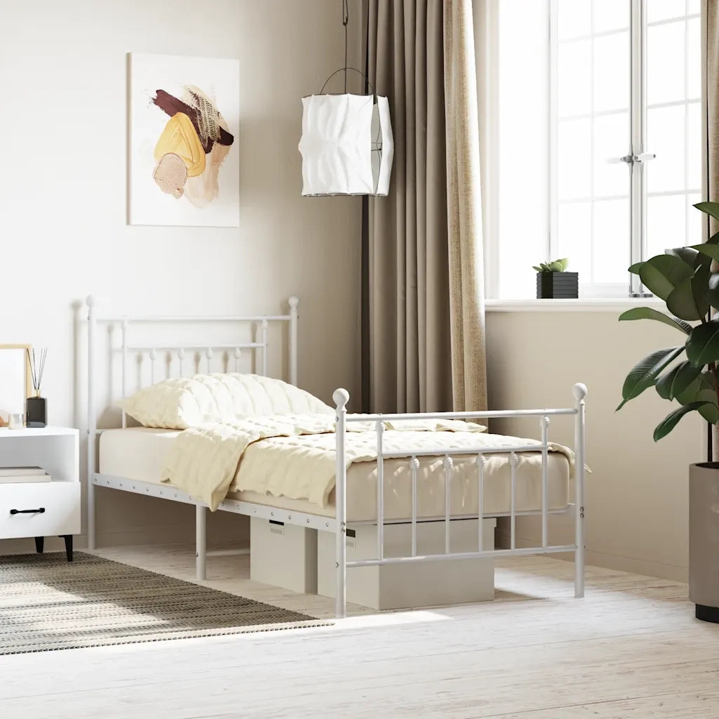Giroletto con Testiera e Pediera-Struttura Letto Metallo Bianco 90x200 cm 280531