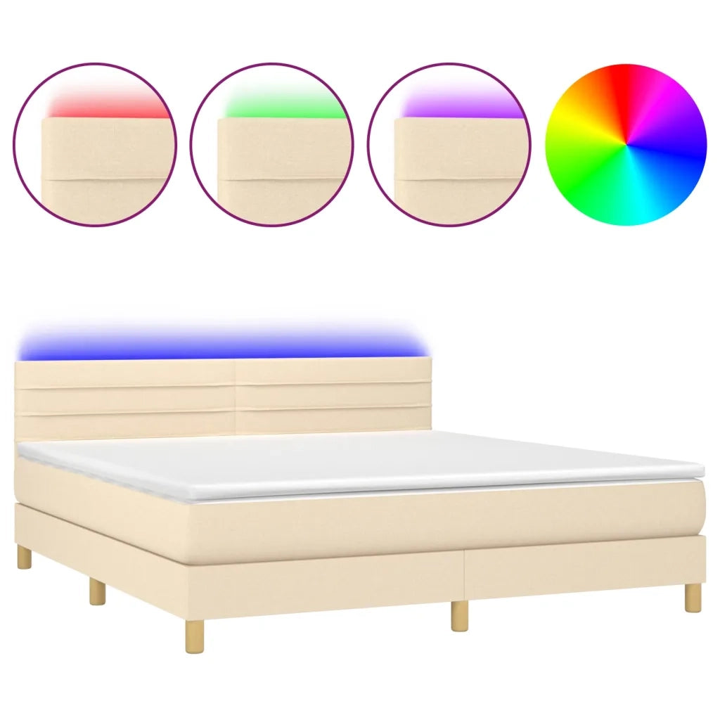 Letto a Molle con Materasso e LED Crema 180x200 cm in Tessuto cod mxl 62242