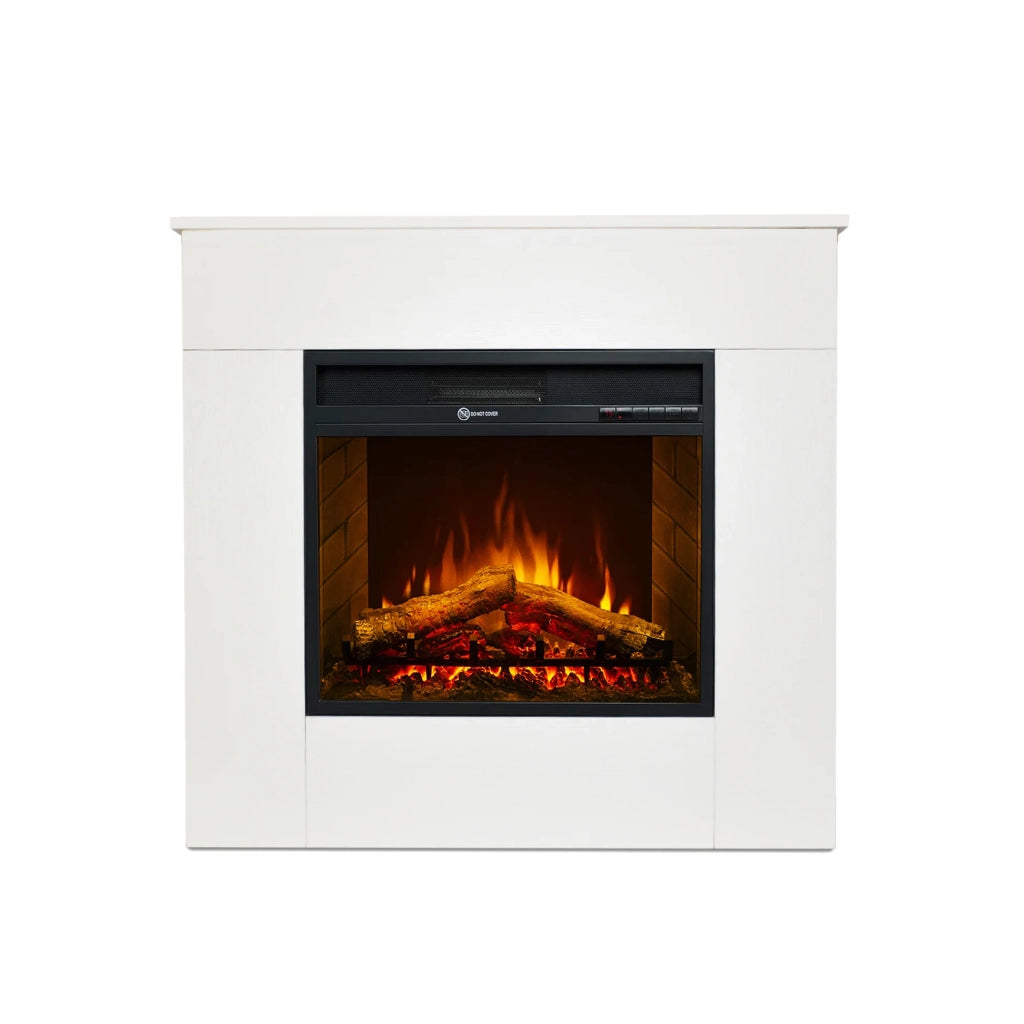 Camino elettrico caminetto da terra in legno bianco Made in Italy MICHELANGELO 96x36x90h