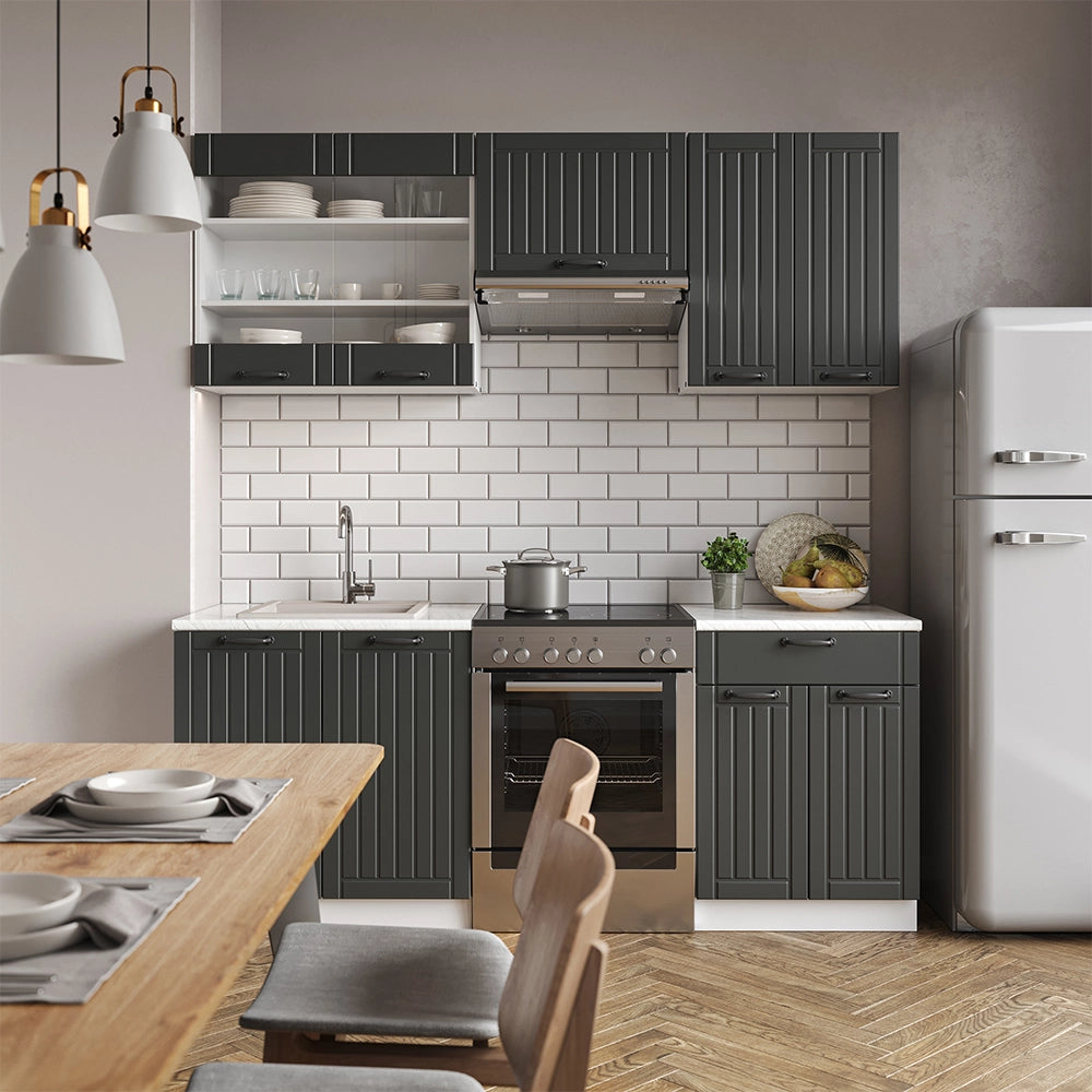 Cucina componibile Fame-Line Antracite rustico/Bianco 200 cm, PL Antracite Vicco
