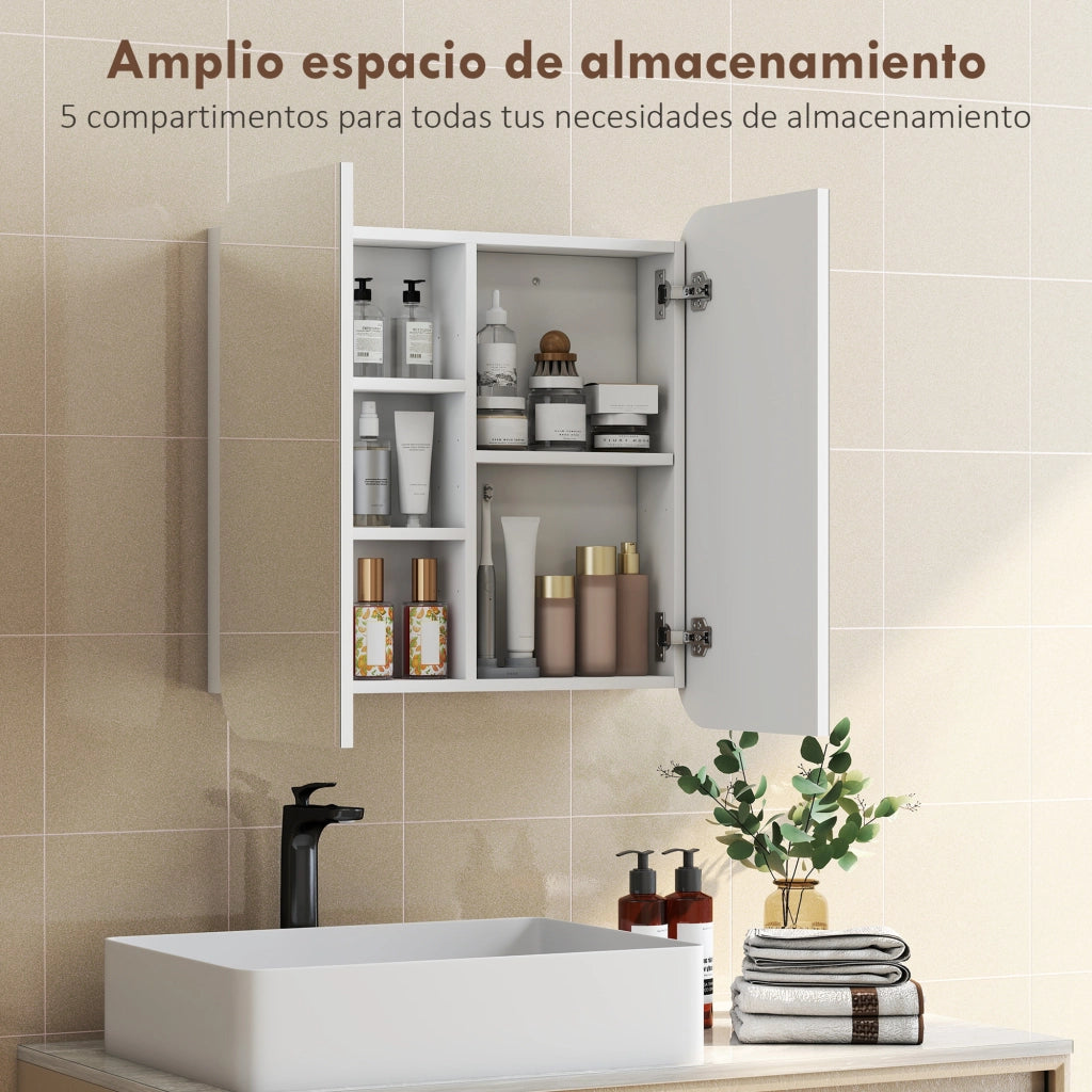 Armadietto Bagno con Specchio e Ante Curve 2 Porte Ripiani Regolabili ¨C Minimal ¨C 68x13x66 cm Bianco
