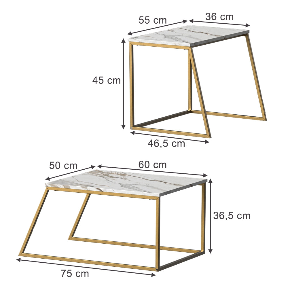 Vicco Tavolino da divano Marmo Bianco/Oro 60 x 50 cm 2 parti