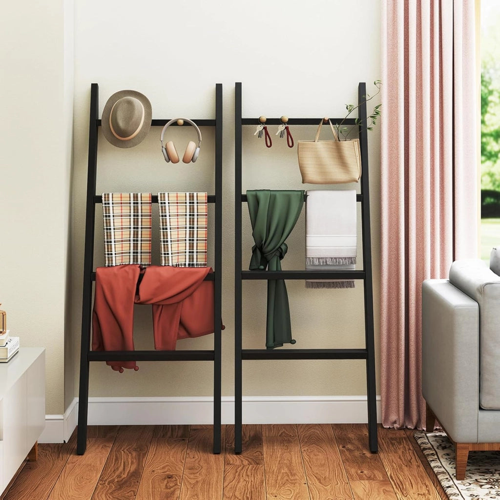 Portasciugamani a Scala da Bagno con 4 Barre per Appendere Asciugamani e Vestiti, Scaffale a Parete, 50 x 50,5 x 128,5 cm, Portasciugamani in Legno a 4 Livelli per Bagno, Soggiorno, Camera da